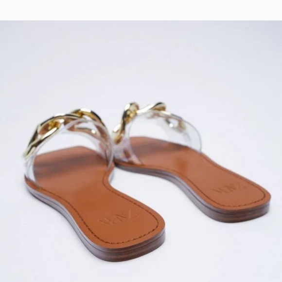 NWOT Zara Size 41 (9/10 US) Gold Metal Chain Flat Sandals! - Picture 4 of 13